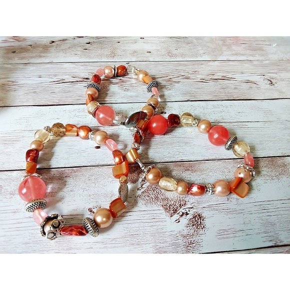 Unbranded Jewelry - NIB 3 Set Stretch Silver Pink Peach Bracelets